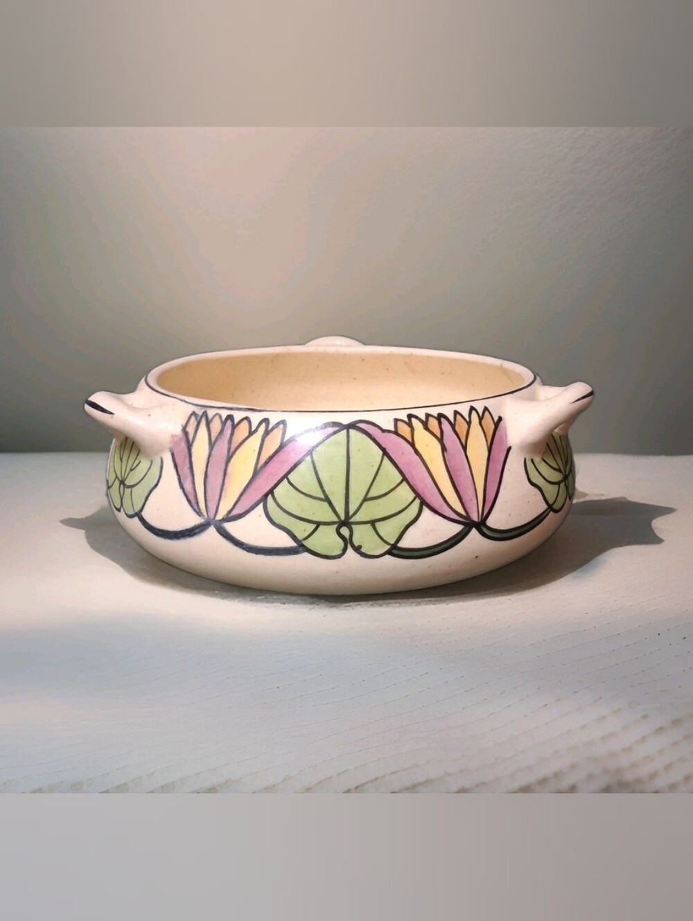 Vintage Roseville Pottery Persian Creamware Three Handled Low Bowl